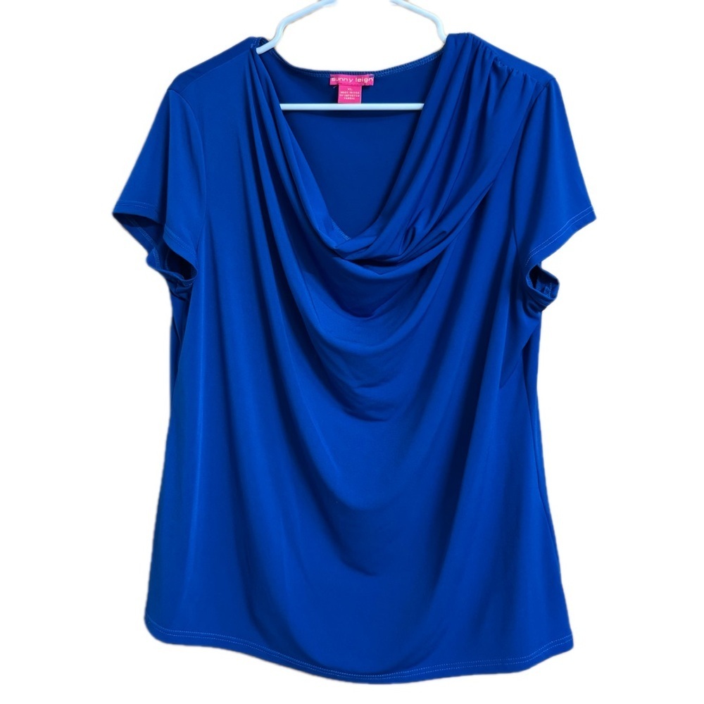 Sunny Leigh Cobalt Blue Cowl Neck Blouse Size XL